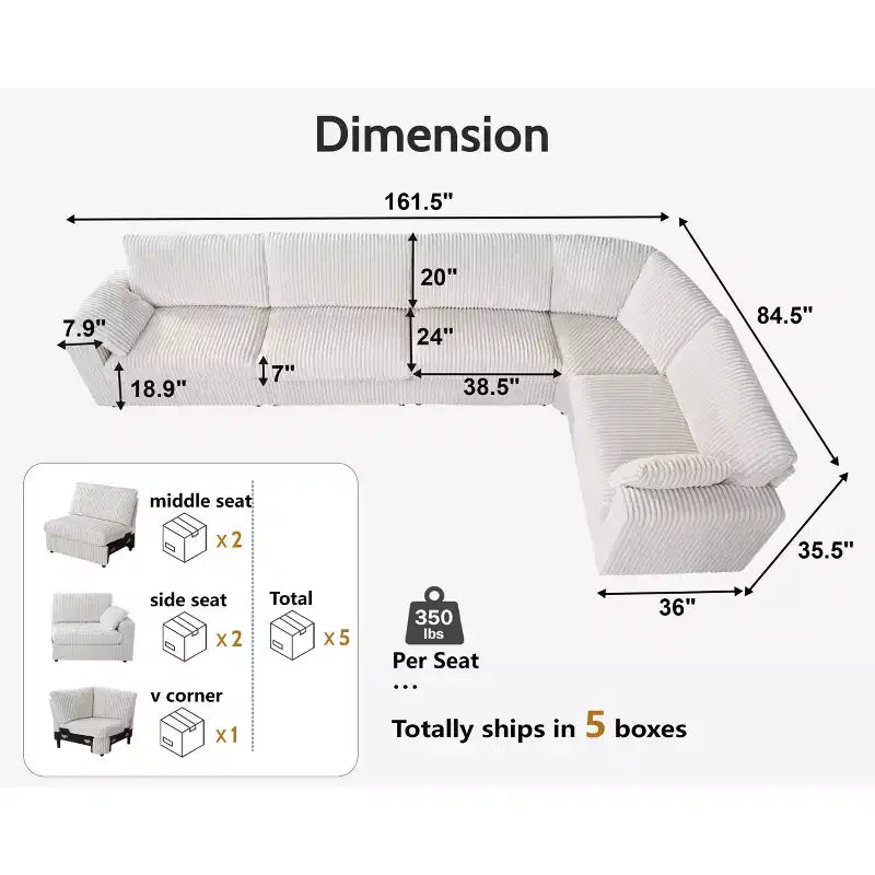 Canapé d'angle modulaire en velours côtelé avec housses lavables