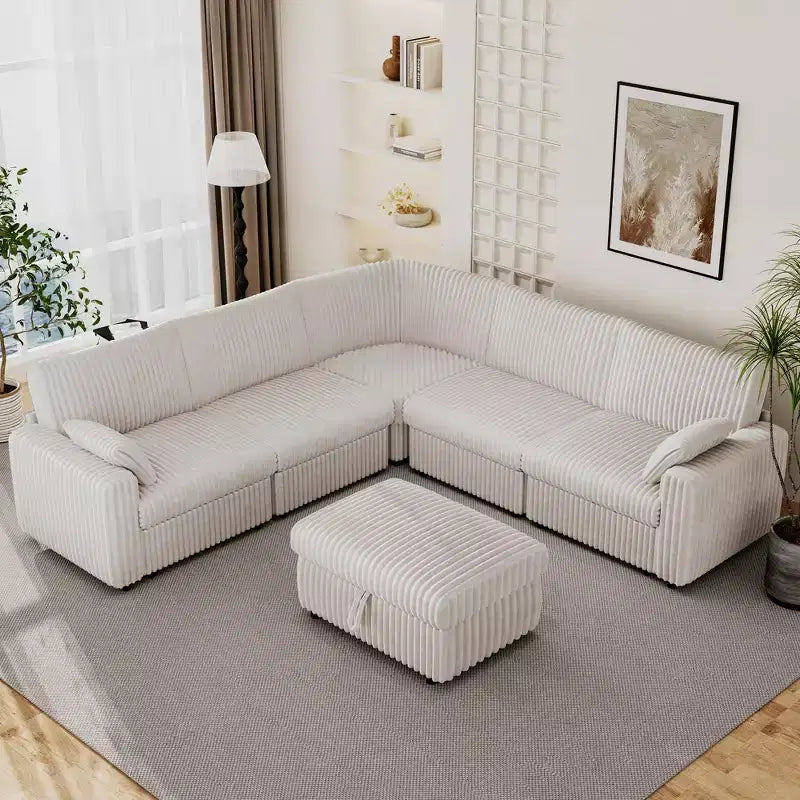 Canapé d'angle modulaire en velours côtelé avec housses lavables