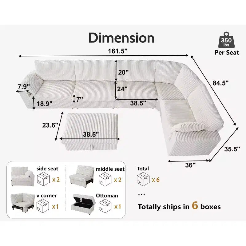 Canapé d'angle modulaire en velours côtelé avec housses lavables