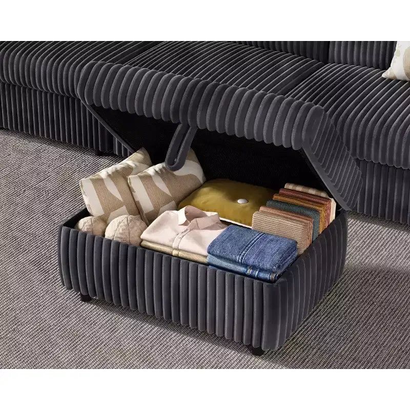 Canapé d'angle modulaire en velours côtelé avec housses lavables