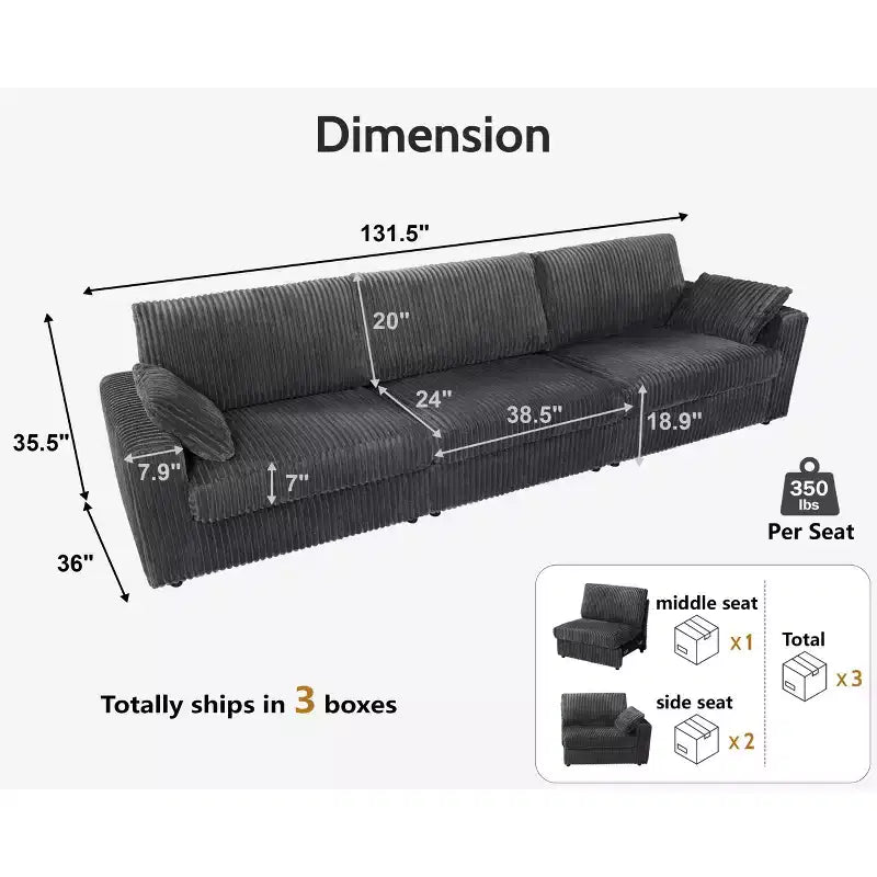 Canapé d'angle modulaire en velours côtelé avec housses lavables