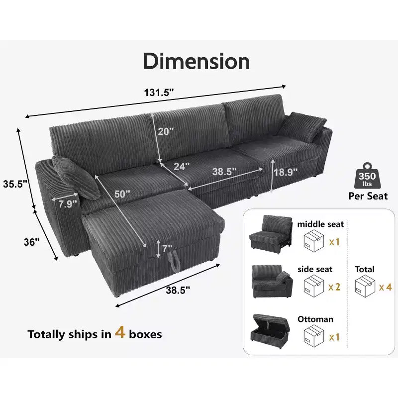 Canapé d'angle modulaire en velours côtelé avec housses lavables