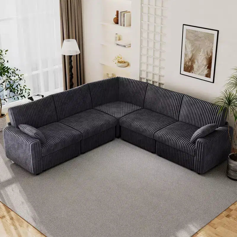 Canapé d'angle modulaire en velours côtelé avec housses lavables