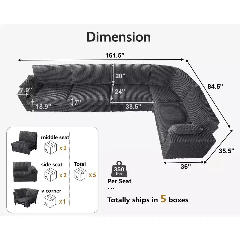 Canapé d'angle modulaire en velours côtelé avec housses lavables