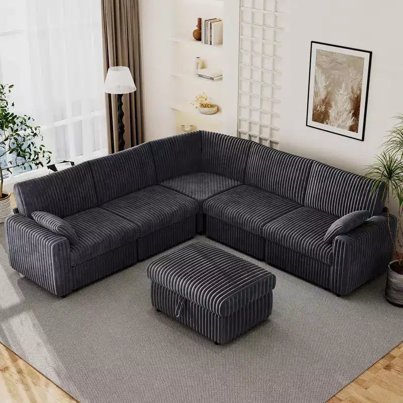 Canapé d'angle modulaire en velours côtelé avec housses lavables