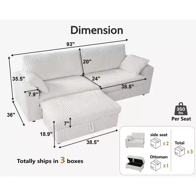 Canapé d'angle modulaire en velours côtelé avec housses lavables