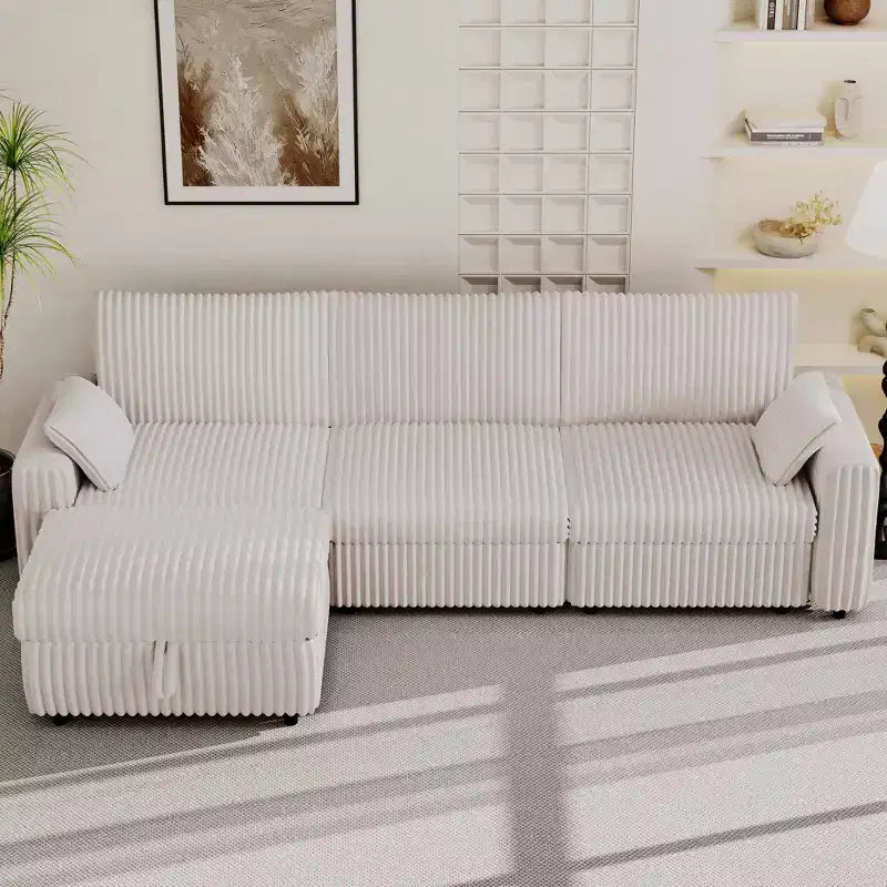 Canapé d'angle modulaire en velours côtelé avec housses lavables