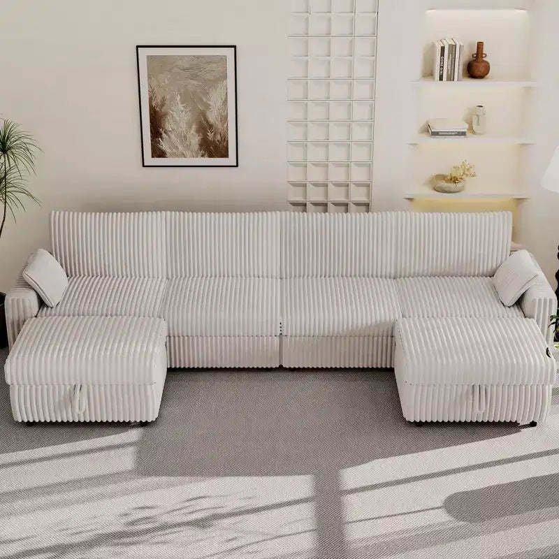 Canapé d'angle modulaire en velours côtelé avec housses lavables