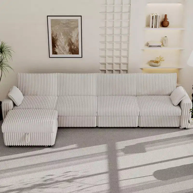 Canapé d'angle modulaire en velours côtelé avec housses lavables