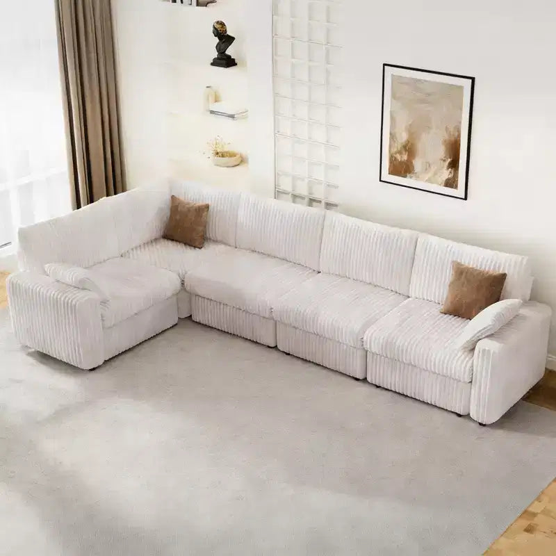 Canapé d'angle modulaire en velours côtelé avec housses lavables