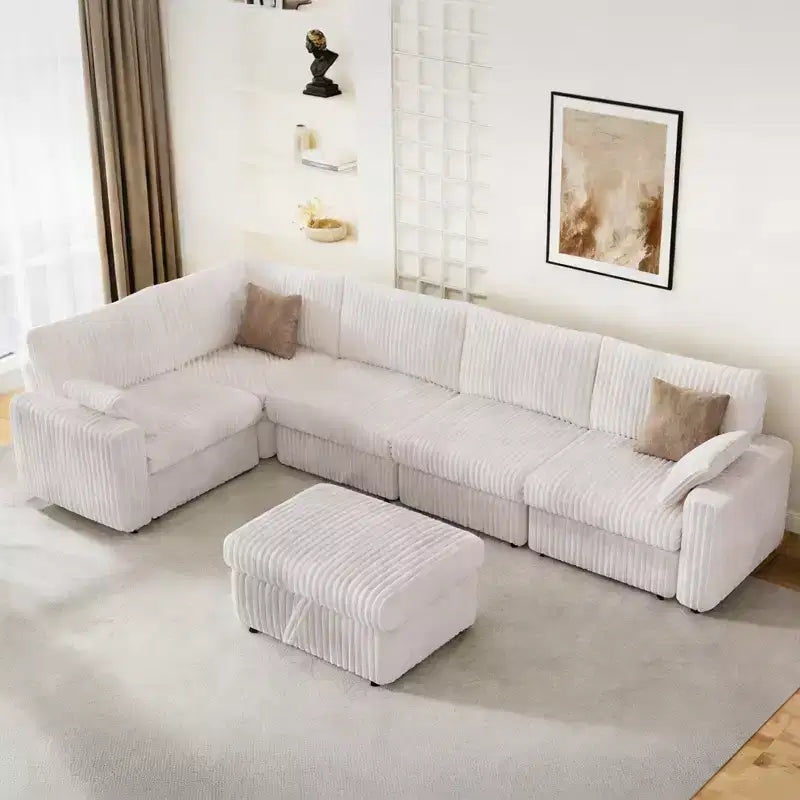 Canapé d'angle modulaire en velours côtelé avec housses lavables
