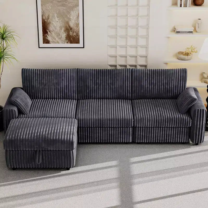 Canapé d'angle modulaire en velours côtelé avec housses lavables