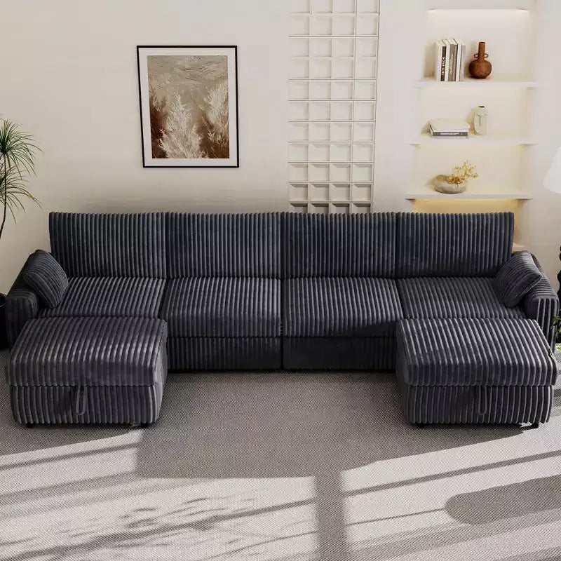 Canapé d'angle modulaire en velours côtelé avec housses lavables