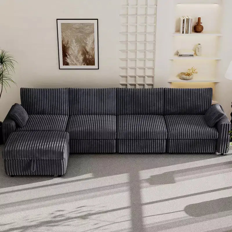 Canapé d'angle modulaire en velours côtelé avec housses lavables