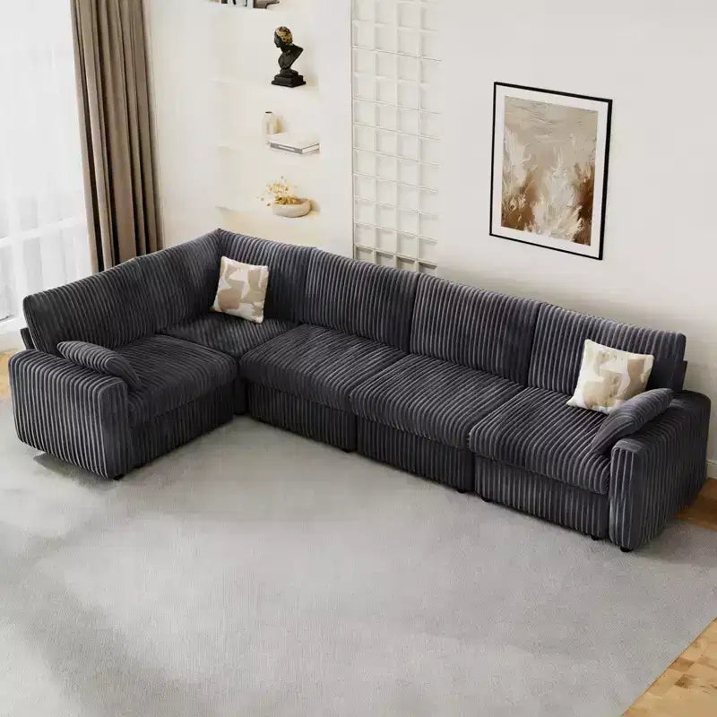 Canapé d'angle modulaire en velours côtelé avec housses lavables