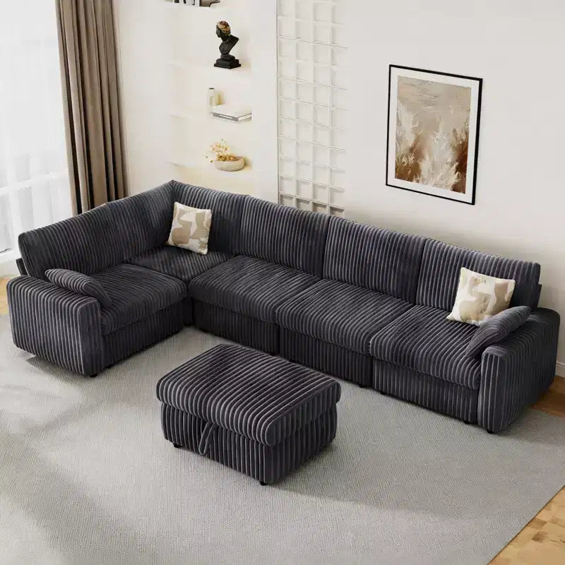 Canapé d'angle modulaire en velours côtelé avec housses lavables