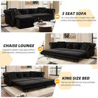 Canapé 3 places en velours avec pouf mobile, canapé-lit gigogne 3-en-1, taille King Size, noir