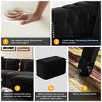 Canapé 3 places en velours avec pouf mobile, canapé-lit gigogne 3-en-1, taille King Size, noir