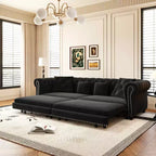Canapé 3 places en velours avec pouf mobile, canapé-lit gigogne 3-en-1, taille King Size, noir