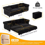 Canapé 3 places en velours avec pouf mobile, canapé-lit gigogne 3-en-1, taille King Size, noir