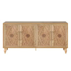 63 Grande Armoire de Rangement avec Poignées Métalliques, Portes Sculptées Florales, Buffet Console Moderne en Bois avec Étagères Réglables