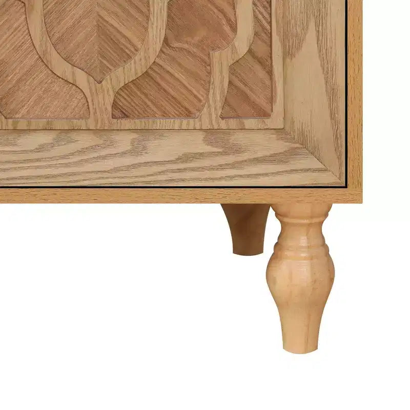 63 Grande Armoire de Rangement avec Poignées Métalliques, Portes Sculptées Florales, Buffet Console Moderne en Bois avec Étagères Réglables