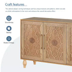 63 Grande Armoire de Rangement avec Poignées Métalliques, Portes Sculptées Florales, Buffet Console Moderne en Bois avec Étagères Réglables