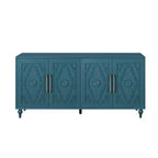 63 Grande Armoire de Rangement avec Poignées Métalliques, Portes Sculptées Florales, Buffet Console Moderne en Bois avec Étagères Réglables