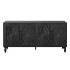 63 Grande Armoire de Rangement avec Poignées Métalliques, Portes Sculptées Florales, Buffet Console Moderne en Bois avec Étagères Réglables