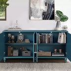 63 Grande Armoire de Rangement avec Poignées Métalliques, Portes Sculptées Florales, Buffet Console Moderne en Bois avec Étagères Réglables