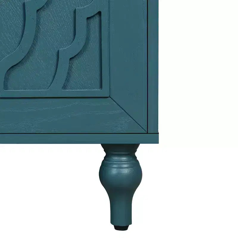 63 Grande Armoire de Rangement avec Poignées Métalliques, Portes Sculptées Florales, Buffet Console Moderne en Bois avec Étagères Réglables