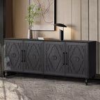 63 Grande Armoire de Rangement avec Poignées Métalliques, Portes Sculptées Florales, Buffet Console Moderne en Bois avec Étagères Réglables
