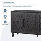 63 Grande Armoire de Rangement avec Poignées Métalliques, Portes Sculptées Florales, Buffet Console Moderne en Bois avec Étagères Réglables