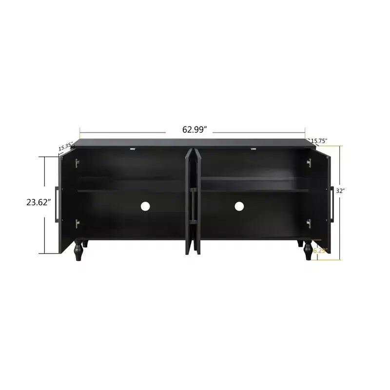 63 Grande Armoire de Rangement avec Poignées Métalliques, Portes Sculptées Florales, Buffet Console Moderne en Bois avec Étagères Réglables