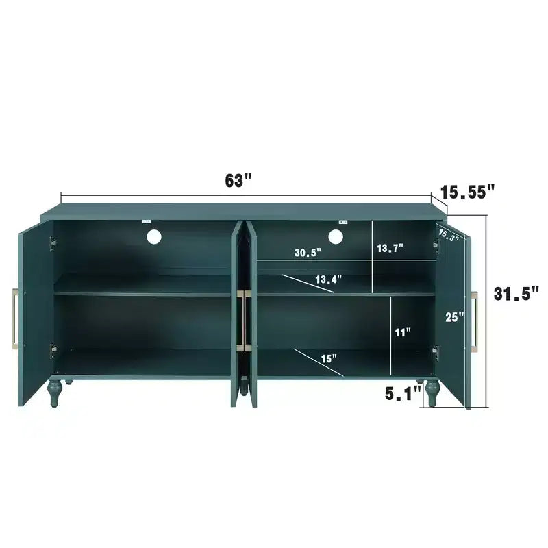 63 Grande Armoire de Rangement avec Poignées Métalliques, Portes Sculptées Florales, Buffet Console Moderne en Bois avec Étagères Réglables