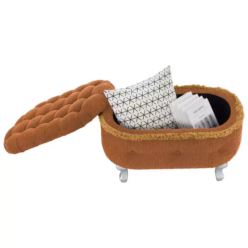 Banc de rangement en bout de lit rétro de 29,5 po avec franges, pouf capitonné élégant pour chambre à coucher et salon, capacité de 136 kg