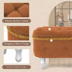 Banc de rangement en bout de lit rétro de 29,5 po avec franges, pouf capitonné élégant pour chambre à coucher et salon, capacité de 136 kg