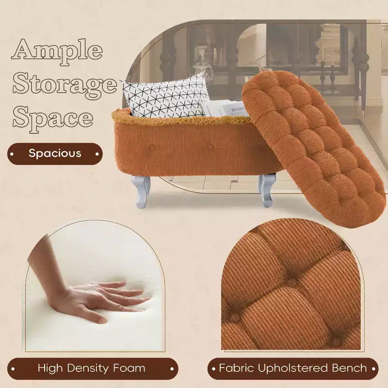 Banc de rangement en bout de lit rétro de 29,5 po avec franges, pouf capitonné élégant pour chambre à coucher et salon, capacité de 136 kg