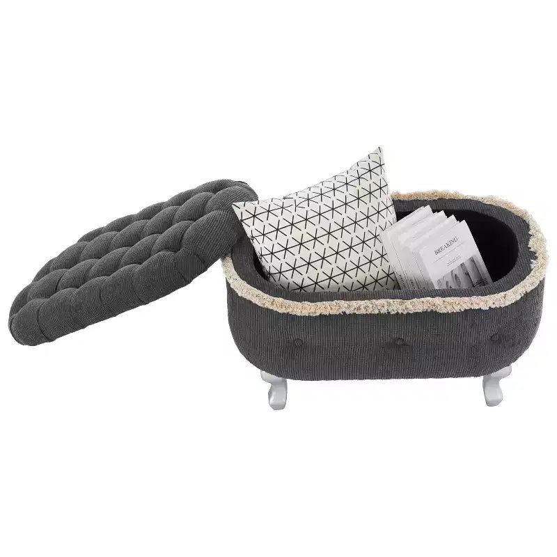 Banc de rangement en bout de lit rétro de 29,5 po avec franges, pouf capitonné élégant pour chambre à coucher et salon, capacité de 136 kg