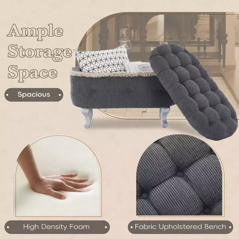 Banc de rangement en bout de lit rétro de 29,5 po avec franges, pouf capitonné élégant pour chambre à coucher et salon, capacité de 136 kg
