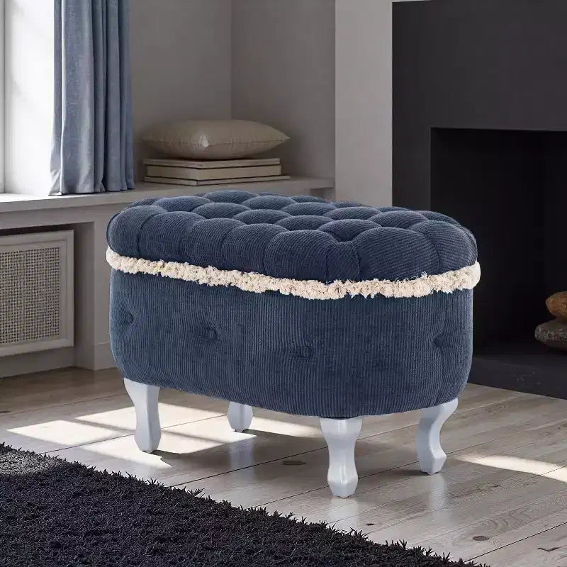 Banc de rangement en bout de lit rétro de 29,5 po avec franges, pouf capitonné élégant pour chambre à coucher et salon, capacité de 136 kg