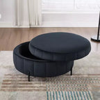 Pouf rond de rangement en velours de 31,5" avec couvercle réversible, repose-pieds de table basse, 125 kg
