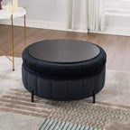 Pouf rond de rangement en velours de 31,5" avec couvercle réversible, repose-pieds de table basse, 125 kg