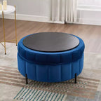Pouf rond de rangement en velours de 31,5" avec couvercle réversible, repose-pieds de table basse, 125 kg