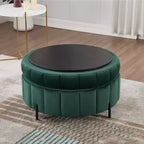 Pouf rond de rangement en velours de 31,5" avec couvercle réversible, repose-pieds de table basse, 125 kg