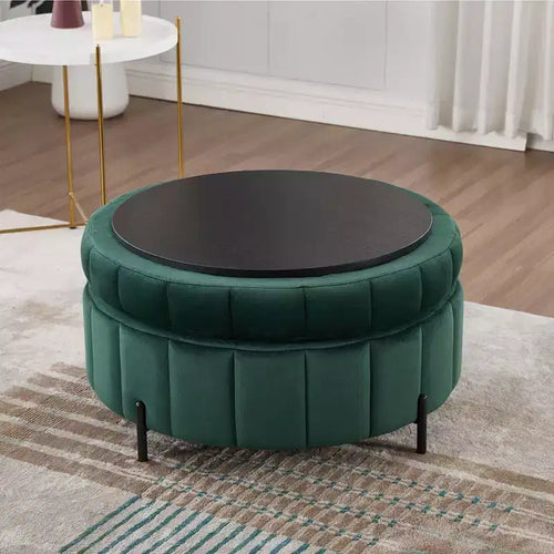 Pouf rond de rangement en velours de 31,5" avec couvercle réversible, repose-pieds de table basse, 125 kg