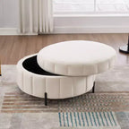 Pouf rond de rangement en velours de 31,5" avec couvercle réversible, repose-pieds de table basse, 125 kg