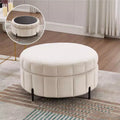 Pouf rond de rangement en velours de 31,5" avec couvercle réversible, repose-pieds de table basse, 125 kg