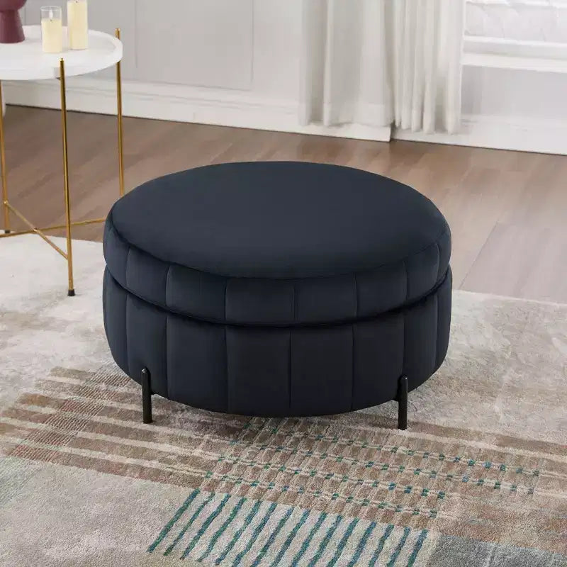 Pouf rond de rangement en velours de 31,5" avec couvercle réversible, repose-pieds de table basse, 125 kg