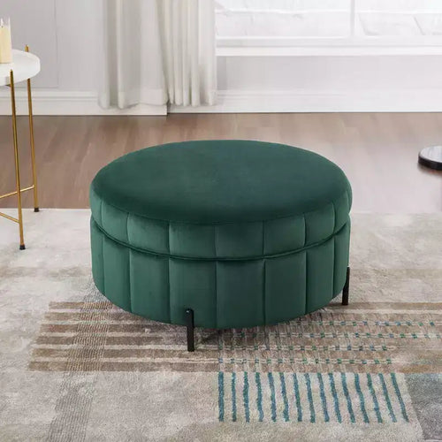 TUYOHW 31.5W Round Ottoman with Reversible Lid,Luxury Velvet Coffee Table Ottoman for Living Room,Accent Footstool,275lbs Capacity
